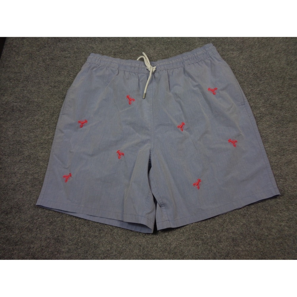 Brooks Brothers Shorts Mens L Blue Embroidered Lobsters Drawstring Lined Swim